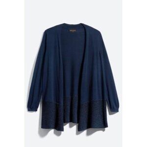 Absolutely Women's Plus Size Benja Navy Blue Mixed Knit Open Front Cardigan